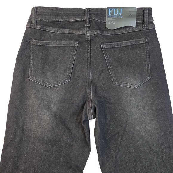 FDJ Olivia Size 6 Straight Leg Slit Hem Jeans Black Wash Mid Rise Slim Stretch - Picture 5 of 13